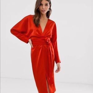 ASOS red wrap midi dress- size 8.